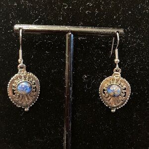 Elegant Silvertone Earrings with Blue Accents